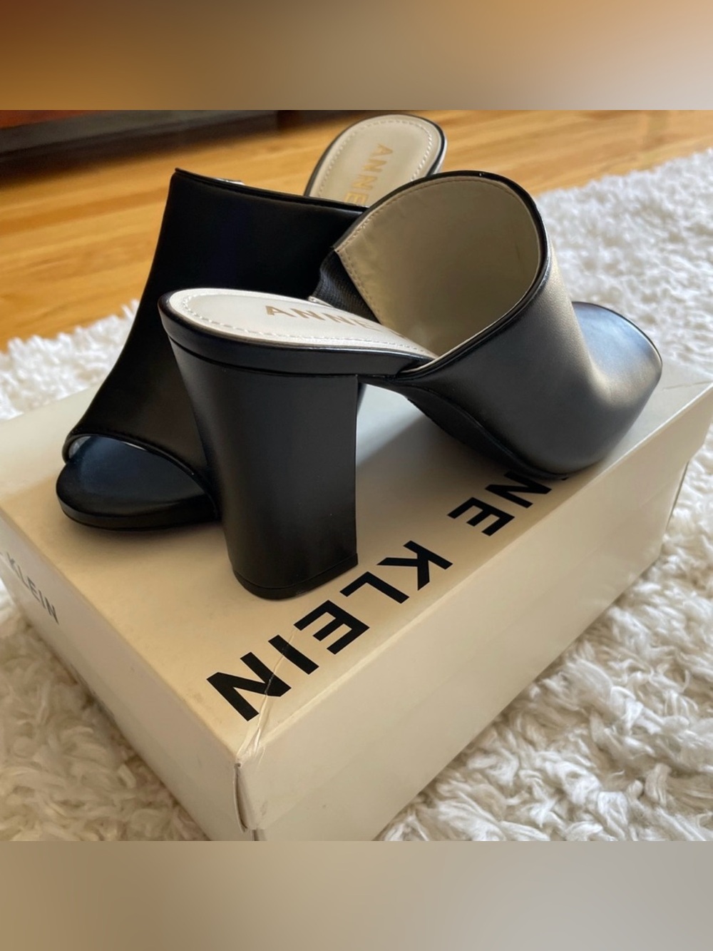 Anne Klein Tillie Leather Open Toe Heel Mules